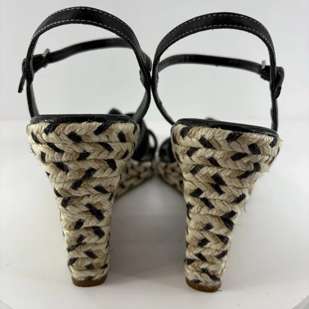 Ann Taylor Black Gold Espadrille Wedge Sandals Women's Size‎ 9